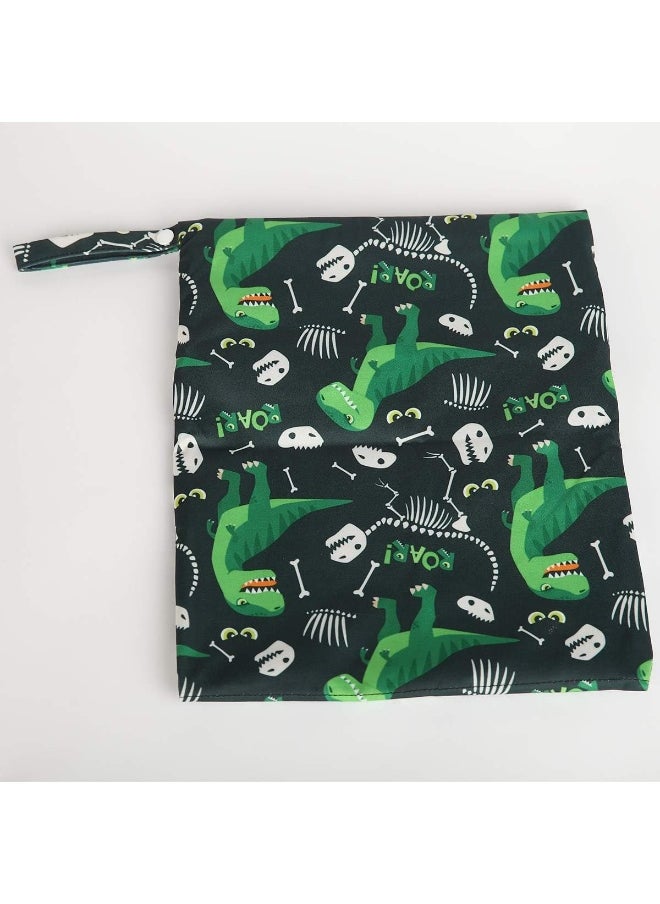 Sigzagor Wet Bag Baby Cloth Diaper Nappy Bag Reusable With Two Zippered Pockets Boys (Green Dinosaur)