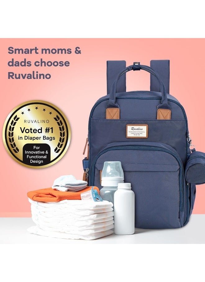 RUVALINO Diaper Bag Backpack, Multifunction Travel Back Pack Maternity Baby Changing Bags, Diaper Changing Totes, Waterproof and Stylish, Navy Blue