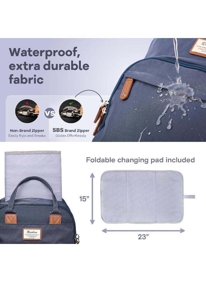 RUVALINO Diaper Bag Backpack, Multifunction Travel Back Pack Maternity Baby Changing Bags, Diaper Changing Totes, Waterproof and Stylish, Navy Blue