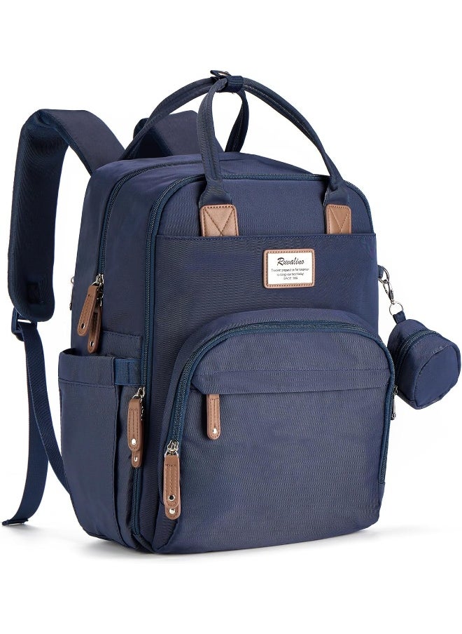 RUVALINO Diaper Bag Backpack, Multifunction Travel Back Pack Maternity Baby Changing Bags, Diaper Changing Totes, Waterproof and Stylish, Navy Blue
