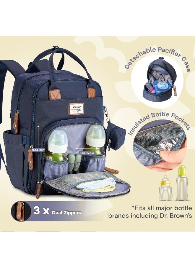 RUVALINO Diaper Bag Backpack, Multifunction Travel Back Pack Maternity Baby Changing Bags, Diaper Changing Totes, Waterproof and Stylish, Navy Blue