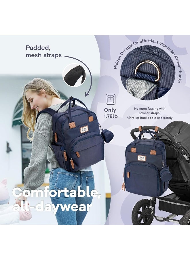 RUVALINO Diaper Bag Backpack, Multifunction Travel Back Pack Maternity Baby Changing Bags, Diaper Changing Totes, Waterproof and Stylish, Navy Blue