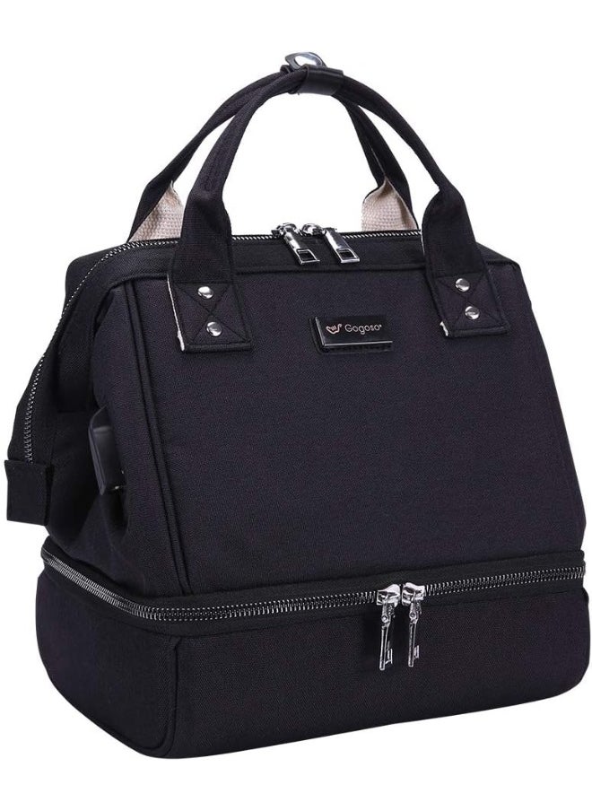 GOGOSO Mini Breast Pump Bag - Black Breast Pump Backpack with USB Charger Port and Cooler Pocket