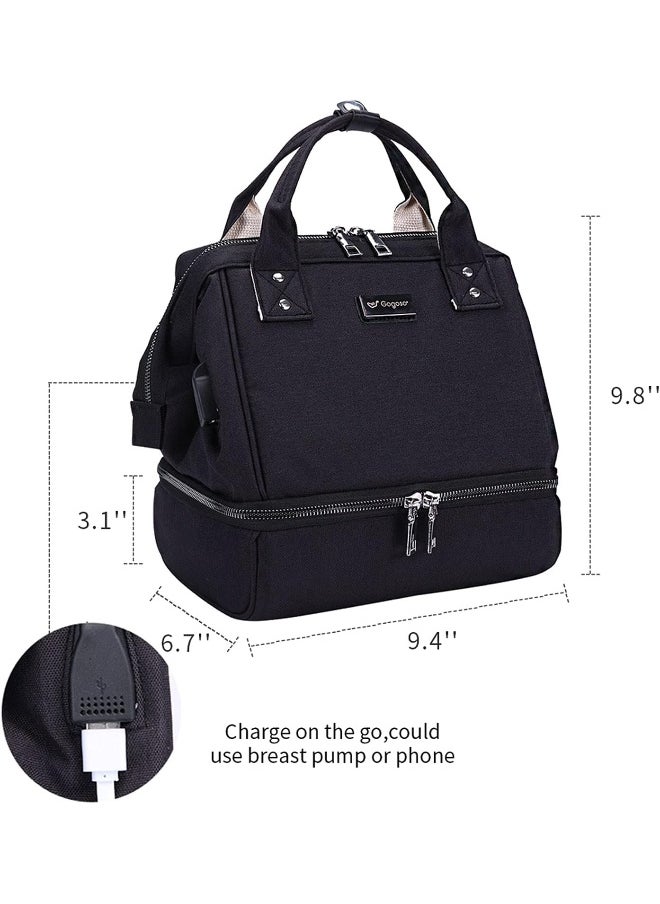 GOGOSO Mini Breast Pump Bag - Black Breast Pump Backpack with USB Charger Port and Cooler Pocket