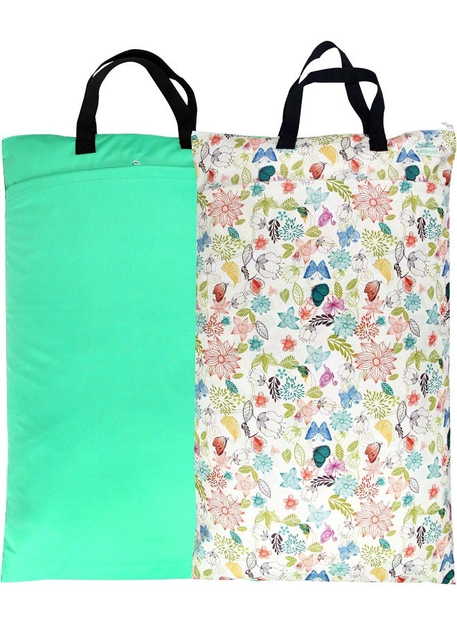 wegreeco Reusable Hanging Wet Dry Cloth Diaper Bag (2 Pack, Jade, Camellia)