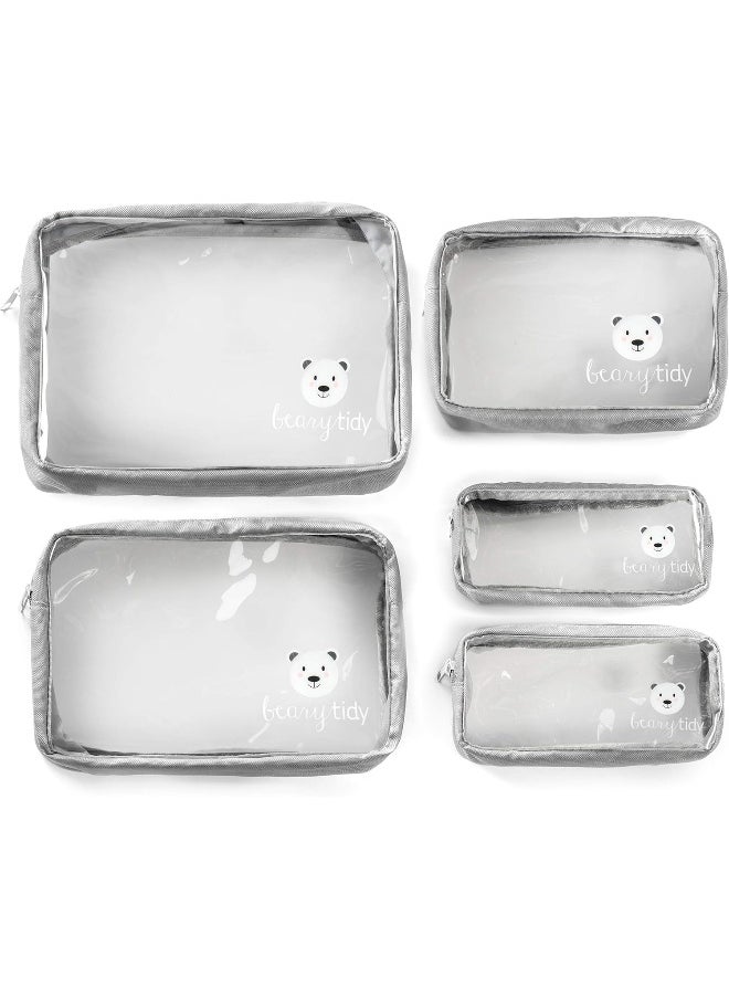 Beary Tidy 5 Piece Diaper Bag Organizer Pouch Set, Clear with Zippers and Nestable