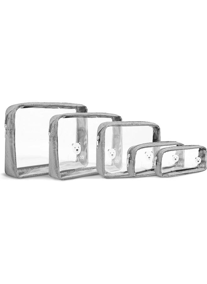 Beary Tidy 5 Piece Diaper Bag Organizer Pouch Set, Clear with Zippers and Nestable
