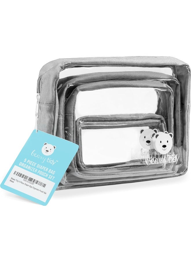 Beary Tidy 5 Piece Diaper Bag Organizer Pouch Set, Clear with Zippers and Nestable