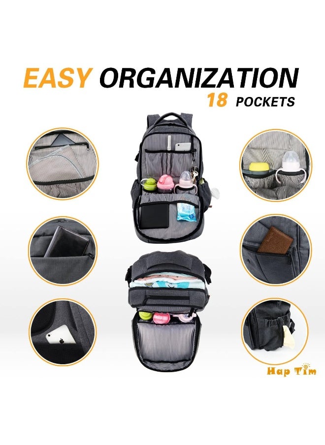 Hap Tim Multi-function Large Baby Diaper Bag Backpack W/Stroller Straps-Insulated Pockets-Changing Pad, Stylish & Durable with Anti-Water Material