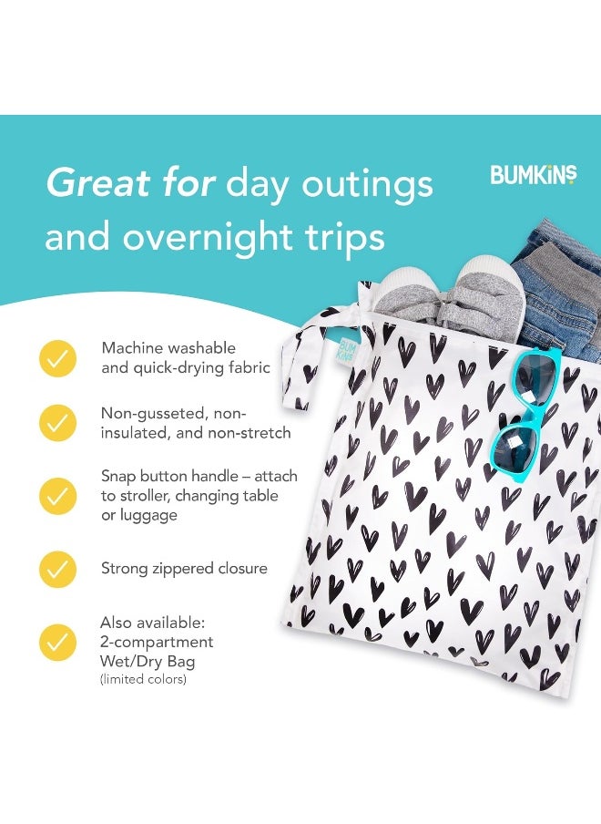 Bumkins Waterproof Wet Bag, Washable, Reusable for Travel, Beach, Pool, Stroller, Diapers, Dirty Gym Clothes, Wet Swimsuits, Toiletries, 12x14 – Black Hearts