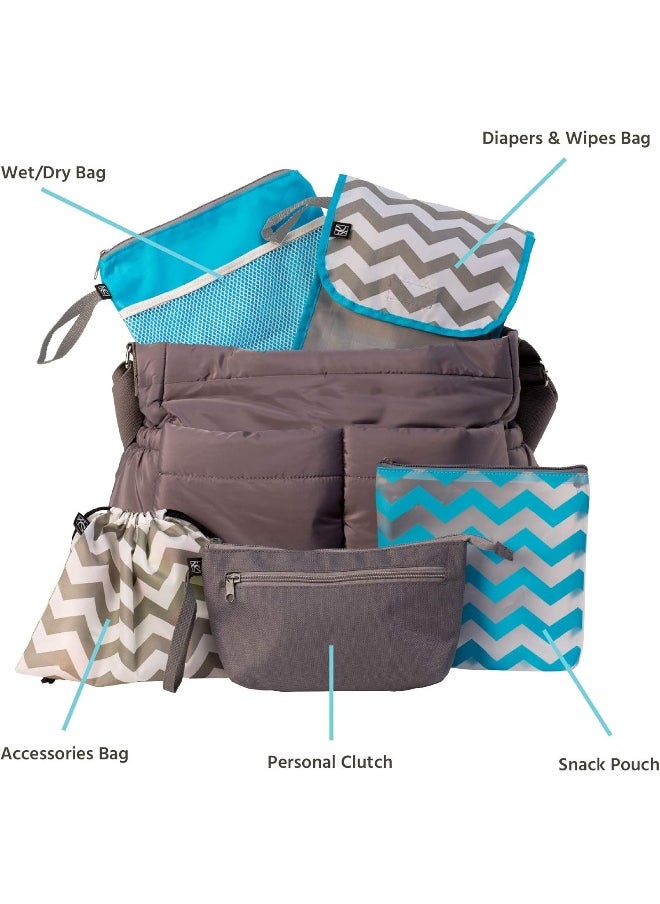 J.L. Childress Diaper Bag Organizer 5 Piece Set Large 2004Gy-Chv