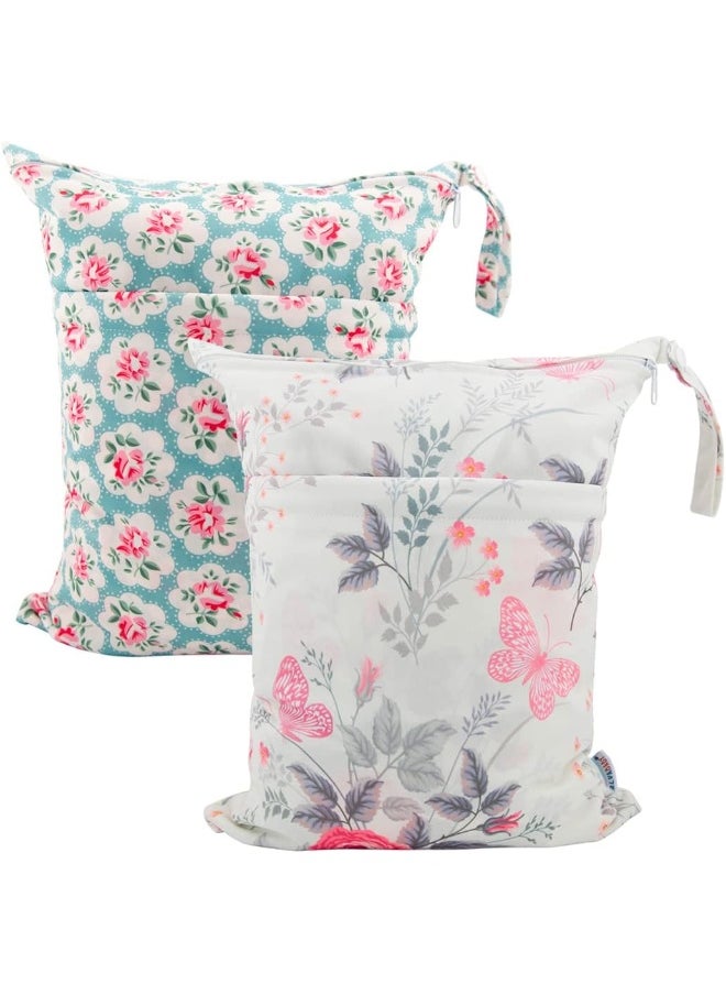 ALVABABY 2pcs Cloth Diaper Wet/Dry Bags |Waterproof Reusable with Two Zippered Pockets|Travel, Beach, Pool, Daycare, Soiled Baby Items,Yoga?Gym Bag for Swimsuits or Wet Clothes L5166