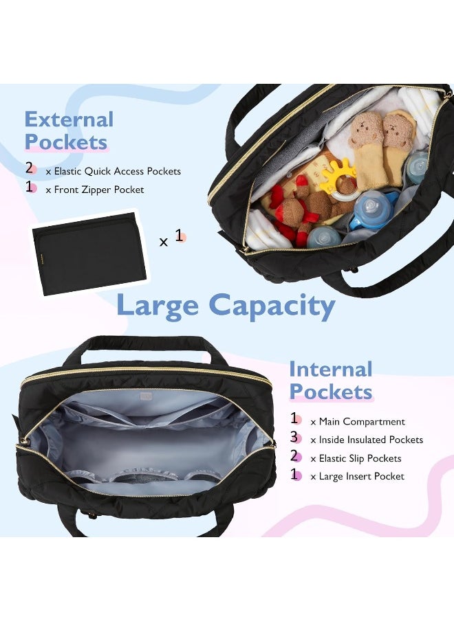 mommore Diaper Bag Tote Large Expandable Baby Travel Tote for 2 Kids Twins, Quilted Hospital Bag for Mom, Weekender