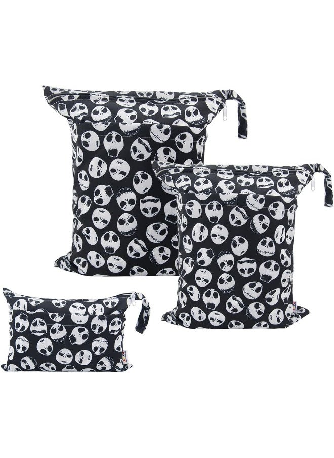 ALVABABY 3pcs Baby Cloth Diaper Wet Dry Bags Waterproof Reusable with Two Zippered Pockets Travel Beach Pool Daycare Soiled Baby Items Yoga Gym Bag for Swimsuits or Wet Clothes