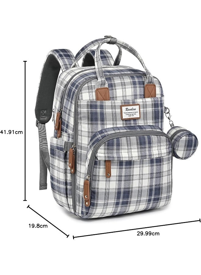 RUVALINO Diaper Bag Backpack, Multifunction Travel Pack Maternity Baby Changing Bags, Large Capacity, Waterproof, Blue Plaid