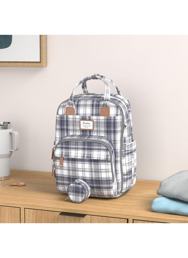 RUVALINO Diaper Bag Backpack, Multifunction Travel Pack Maternity Baby Changing Bags, Large Capacity, Waterproof, Blue Plaid