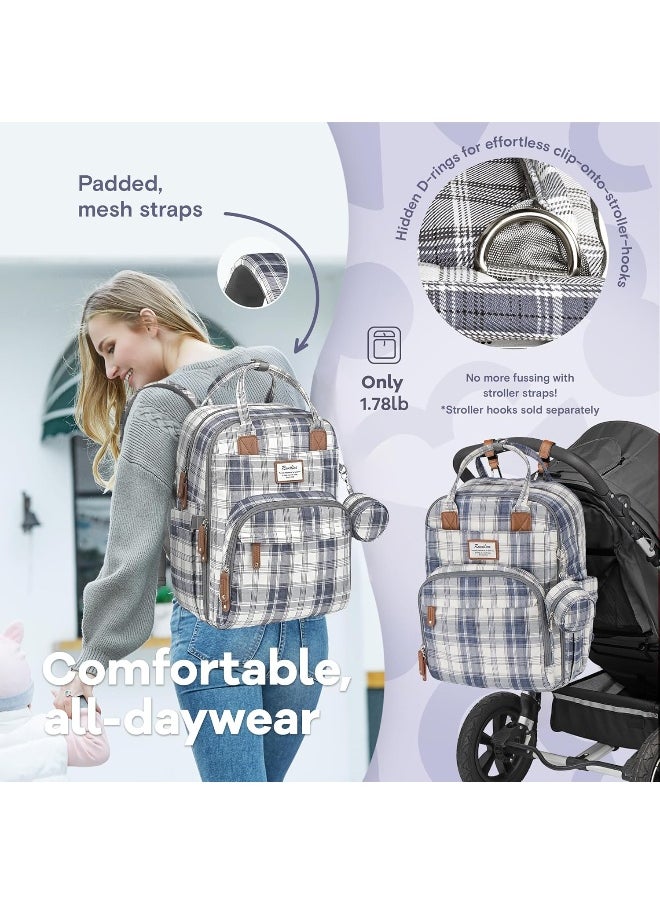 RUVALINO Diaper Bag Backpack, Multifunction Travel Pack Maternity Baby Changing Bags, Large Capacity, Waterproof, Blue Plaid