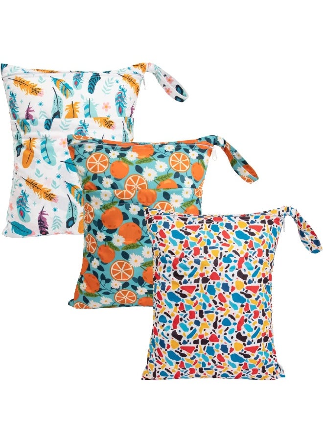 Babygoal Wet Dry Bags for Baby Cloth Diapers, Washable Travel Bags, Beach, Pool, Gym Bag for Swimsuits & Wet Clothes with Two Zippered Pockets 3 Pack, 3LN21