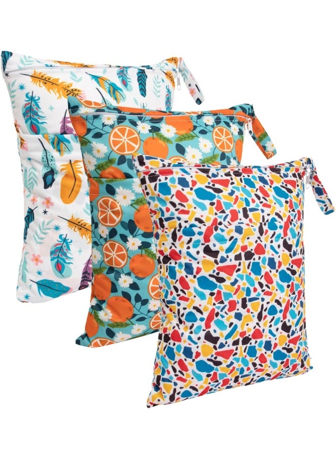Babygoal Wet Dry Bags for Baby Cloth Diapers, Washable Travel Bags, Beach, Pool, Gym Bag for Swimsuits & Wet Clothes with Two Zippered Pockets 3 Pack, 3LN21