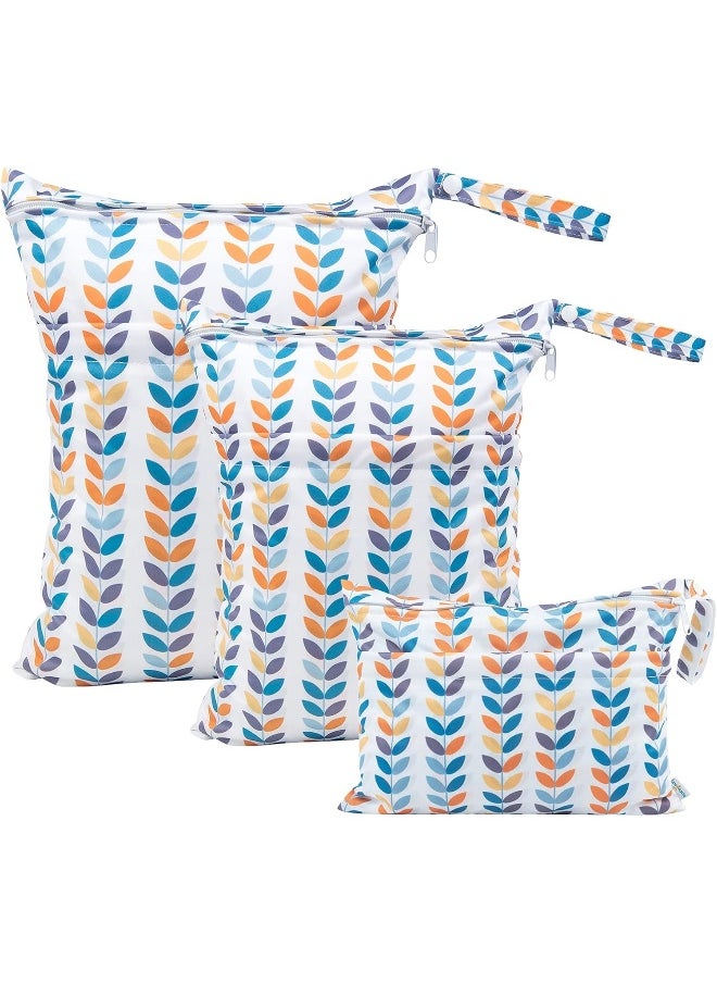 Babygoal Wet Dry Bags for Baby Cloth Diapers, Washable Travel Bags, Beach, Pool, Gym Bag for Swimsuits & Wet Clothes with Two Zippered Pockets 3 Pack(S,M,L)