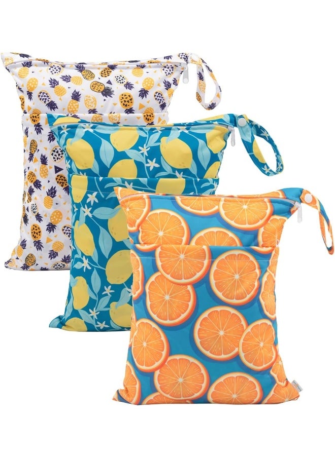 Babygoal Wet Dry Bags for Baby Cloth Diapers, Washable Travel Bags, Beach, Pool, Gym Bag for Swimsuits & Wet Clothes with Two Zippered Pockets 3 Pack