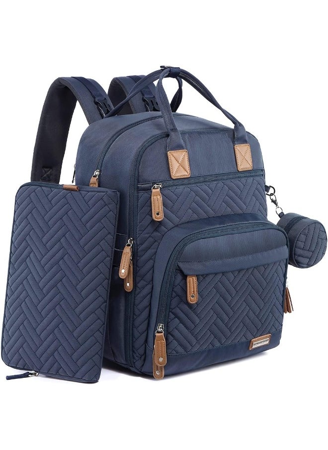 iniuniu Diaper Bag Backpack, 4 in 1 kit Large Unisex Baby Bags for Boys Girls, Waterproof Travel Back Pack with Diaper Pouch, Washable Changing Pad, Pacifier Case and Stroller Straps, Navy Blue