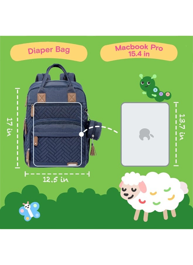 iniuniu Diaper Bag Backpack, 4 in 1 kit Large Unisex Baby Bags for Boys Girls, Waterproof Travel Back Pack with Diaper Pouch, Washable Changing Pad, Pacifier Case and Stroller Straps, Navy Blue