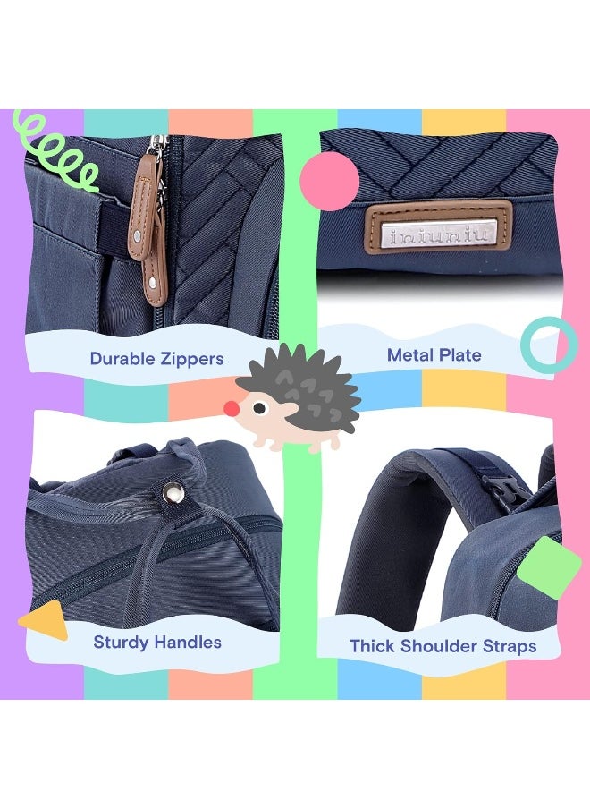iniuniu Diaper Bag Backpack, 4 in 1 kit Large Unisex Baby Bags for Boys Girls, Waterproof Travel Back Pack with Diaper Pouch, Washable Changing Pad, Pacifier Case and Stroller Straps, Navy Blue
