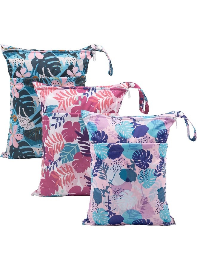 Babygoal Wet Dry Bags for Baby Cloth Diapers, Washable Travel Bags, Beach, Pool, Gym Bag for Swimsuits & Wet Clothes with Two Zippered Pockets 3 Pack