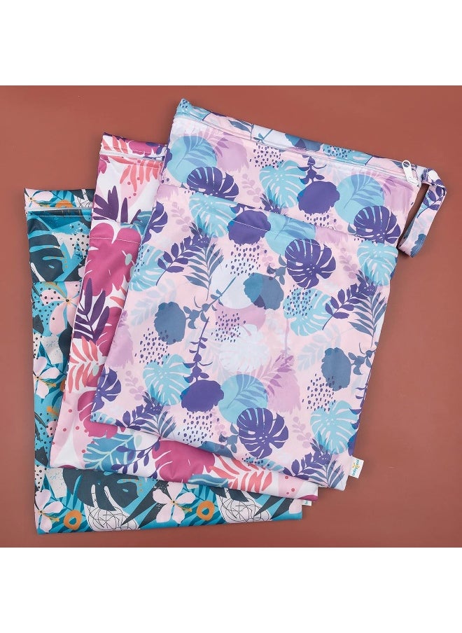 Babygoal Wet Dry Bags for Baby Cloth Diapers, Washable Travel Bags, Beach, Pool, Gym Bag for Swimsuits & Wet Clothes with Two Zippered Pockets 3 Pack