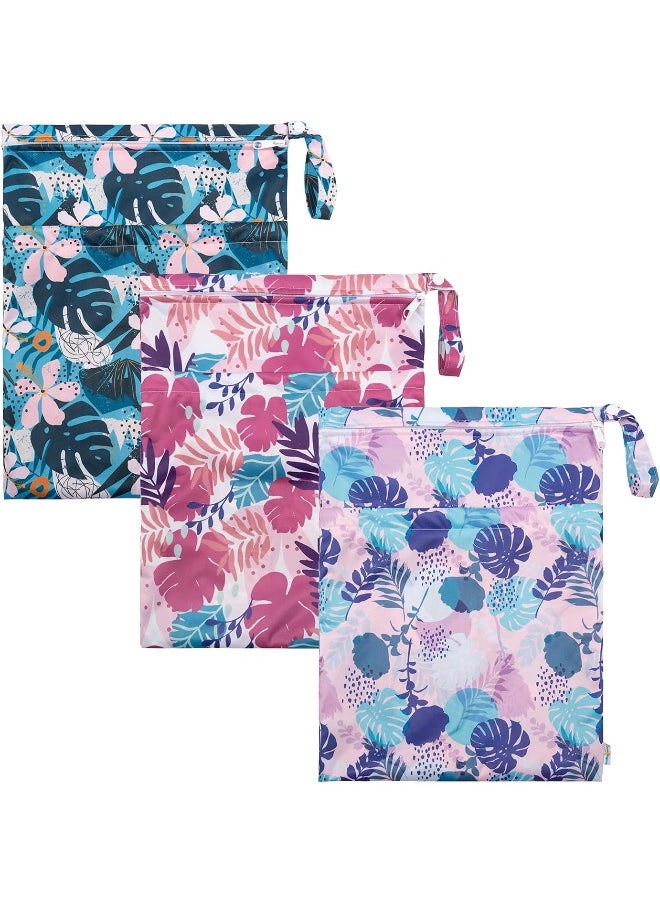 Babygoal Wet Dry Bags for Baby Cloth Diapers, Washable Travel Bags, Beach, Pool, Gym Bag for Swimsuits & Wet Clothes with Two Zippered Pockets 3 Pack
