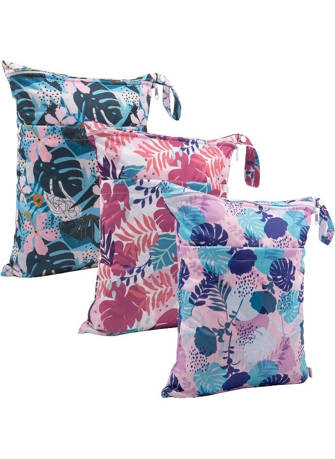 Babygoal Wet Dry Bags for Baby Cloth Diapers, Washable Travel Bags, Beach, Pool, Gym Bag for Swimsuits & Wet Clothes with Two Zippered Pockets 3 Pack