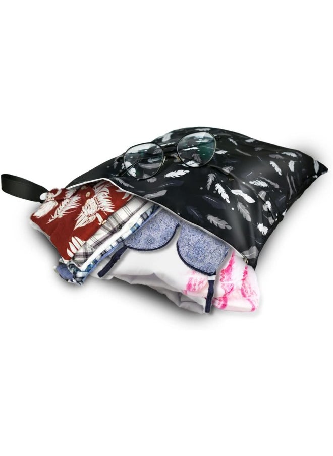 2 Pcs Waterproof Reusable Wet Dry Bag for Diaper Baby Cloth Gym Clothes Washable Travel Bags for Beach Pool Swimsuits Pockets with Two Zippered Dirty Diapers Stroller Yoga Toiletries Daycare Organizer