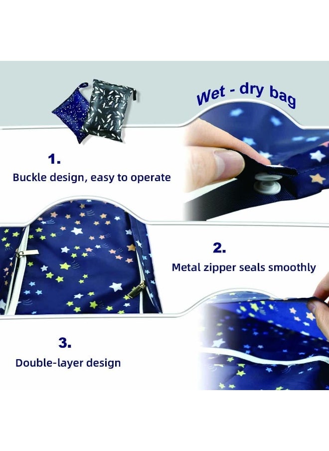 2 Pcs Waterproof Reusable Wet Dry Bag for Diaper Baby Cloth Gym Clothes Washable Travel Bags for Beach Pool Swimsuits Pockets with Two Zippered Dirty Diapers Stroller Yoga Toiletries Daycare Organizer