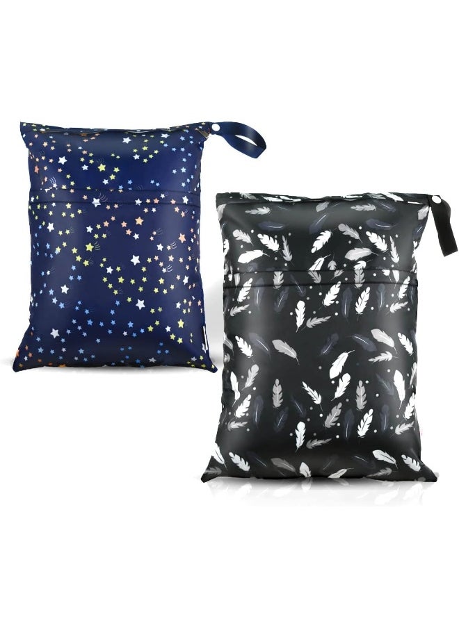 2 Pcs Waterproof Reusable Wet Dry Bag for Diaper Baby Cloth Gym Clothes Washable Travel Bags for Beach Pool Swimsuits Pockets with Two Zippered Dirty Diapers Stroller Yoga Toiletries Daycare Organizer