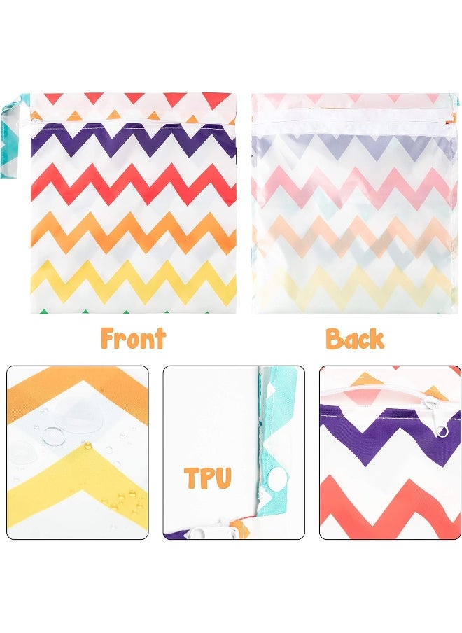 R HORSE 5Pcs Cloth Diaper Wet Dry Bags Waterproof Reusable Wet Bag Diaper Baby Cloth Diaper Wet Dry Bags with 2 Zippered Pockets Travel Beach Pool Bag with Stripe Pattern (3 Sizes)