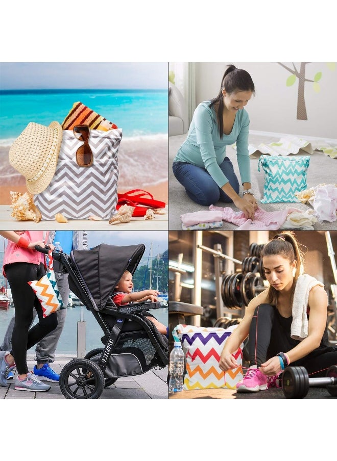 R HORSE 5Pcs Cloth Diaper Wet Dry Bags Waterproof Reusable Wet Bag Diaper Baby Cloth Diaper Wet Dry Bags with 2 Zippered Pockets Travel Beach Pool Bag with Stripe Pattern (3 Sizes)