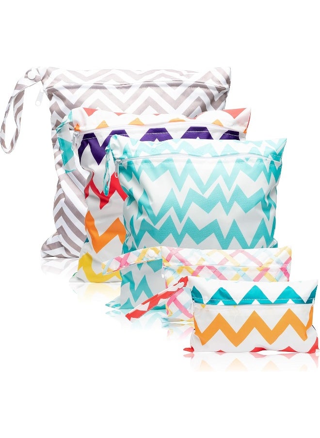 R HORSE 5Pcs Cloth Diaper Wet Dry Bags Waterproof Reusable Wet Bag Diaper Baby Cloth Diaper Wet Dry Bags with 2 Zippered Pockets Travel Beach Pool Bag with Stripe Pattern (3 Sizes)