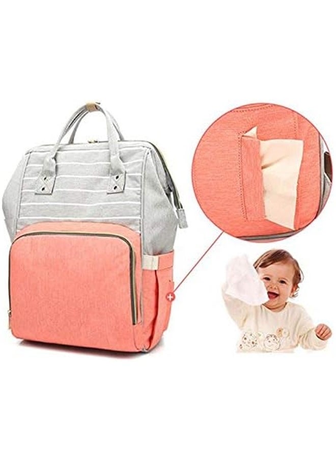 Multifunctional Baby Diaper Bag，New Stripe Design Diaper Backpack Multi-functional Waterproof Fashion Mommy Bag Nappy Bag Huge Capacity Perfect For Travel Work Mother’s Day Gift (pinkish-orange)
