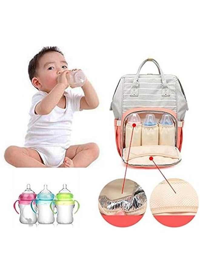 Multifunctional Baby Diaper Bag，New Stripe Design Diaper Backpack Multi-functional Waterproof Fashion Mommy Bag Nappy Bag Huge Capacity Perfect For Travel Work Mother’s Day Gift (pinkish-orange)
