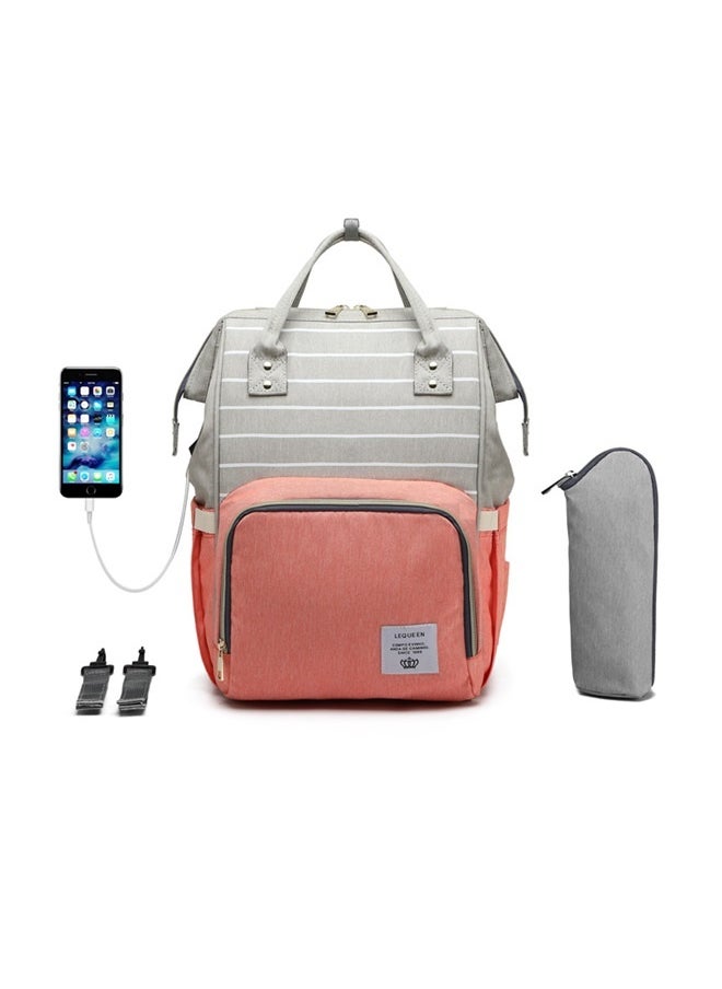 Multifunctional Baby Diaper Bag，New Stripe Design Diaper Backpack Multi-functional Waterproof Fashion Mommy Bag Nappy Bag Huge Capacity Perfect For Travel Work Mother’s Day Gift (pinkish-orange)