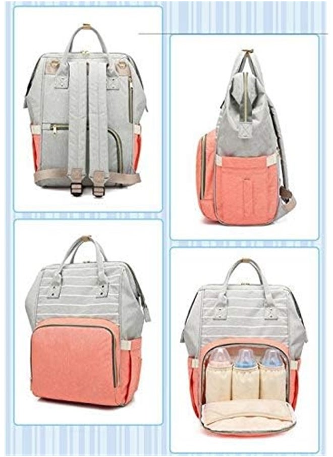 Multifunctional Baby Diaper Bag，New Stripe Design Diaper Backpack Multi-functional Waterproof Fashion Mommy Bag Nappy Bag Huge Capacity Perfect For Travel Work Mother’s Day Gift (pinkish-orange)