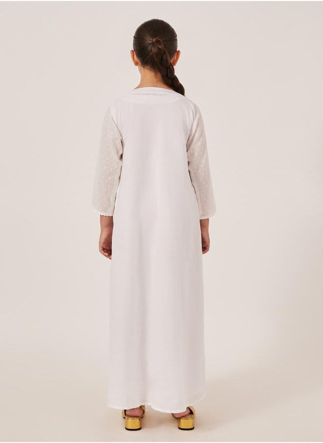 Embroidered Yoke Round Neck Maxi Dress