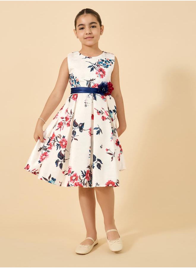 Printed Pleated Sleeveless Dress