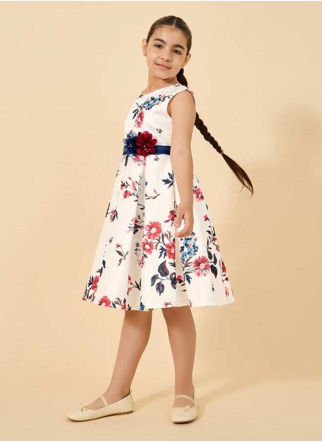 Printed Pleated Sleeveless Dress