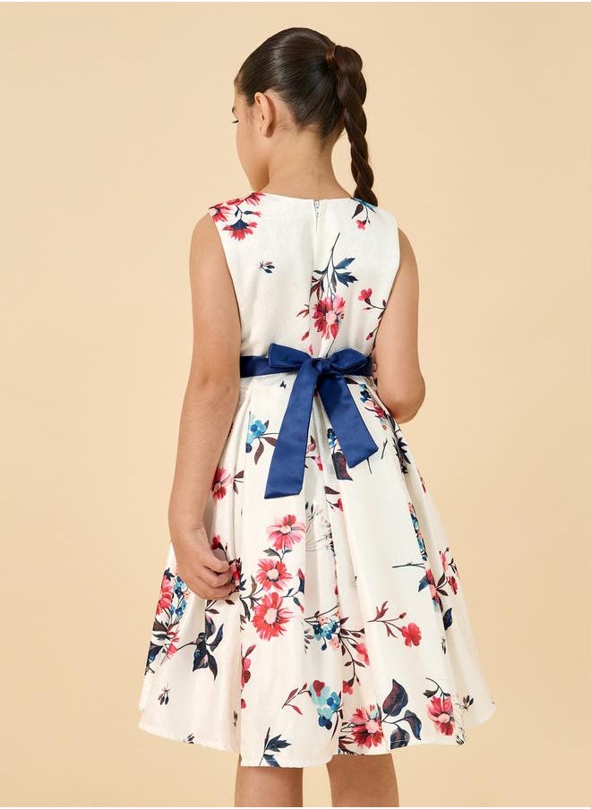 Printed Pleated Sleeveless Dress