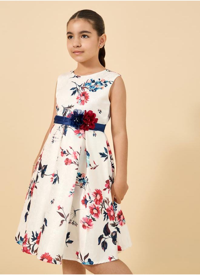 Printed Pleated Sleeveless Dress