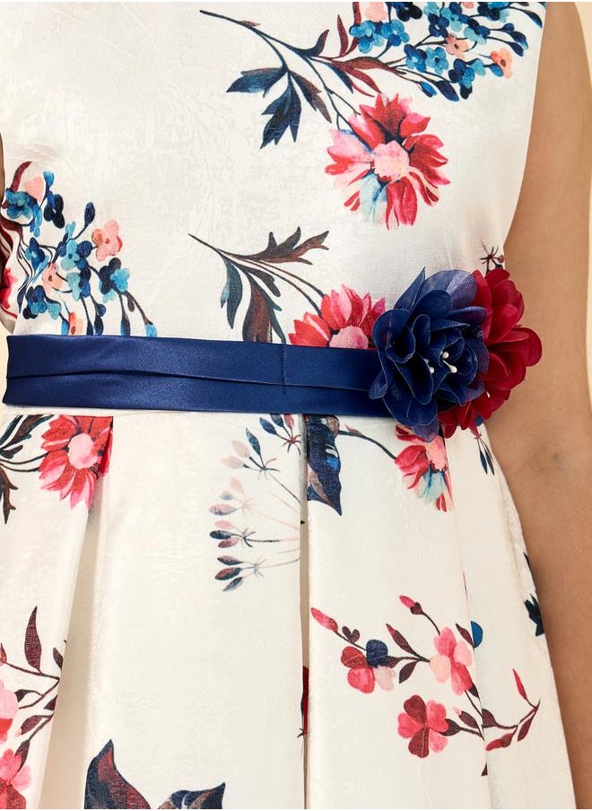 Printed Pleated Sleeveless Dress