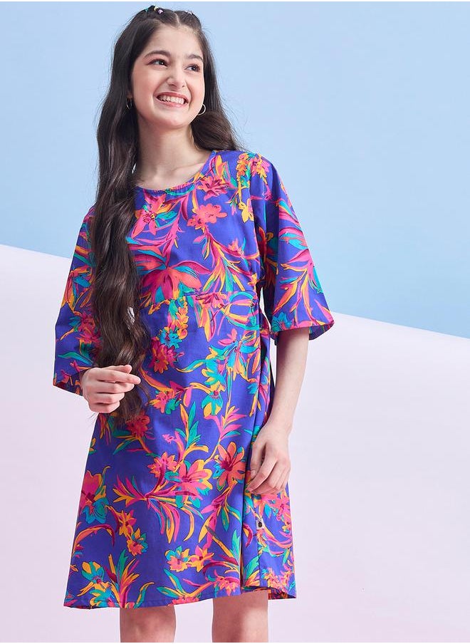 Floral Printed 3/4 Sleeves Dress by Styli