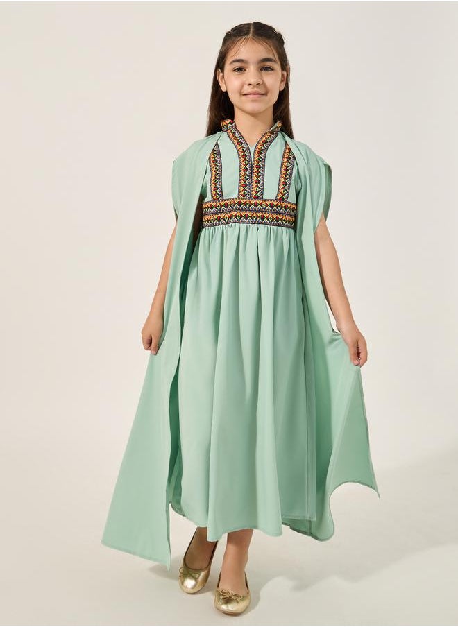 Embroidered Cape Sleeve V-Neck Kaftan